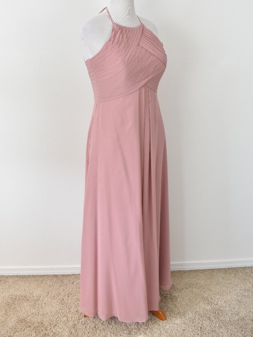 Azazie DUSTY ROSE Ginger A-Line Halter Pleated Chiffon Dress - 12 - Picture 9 of 11